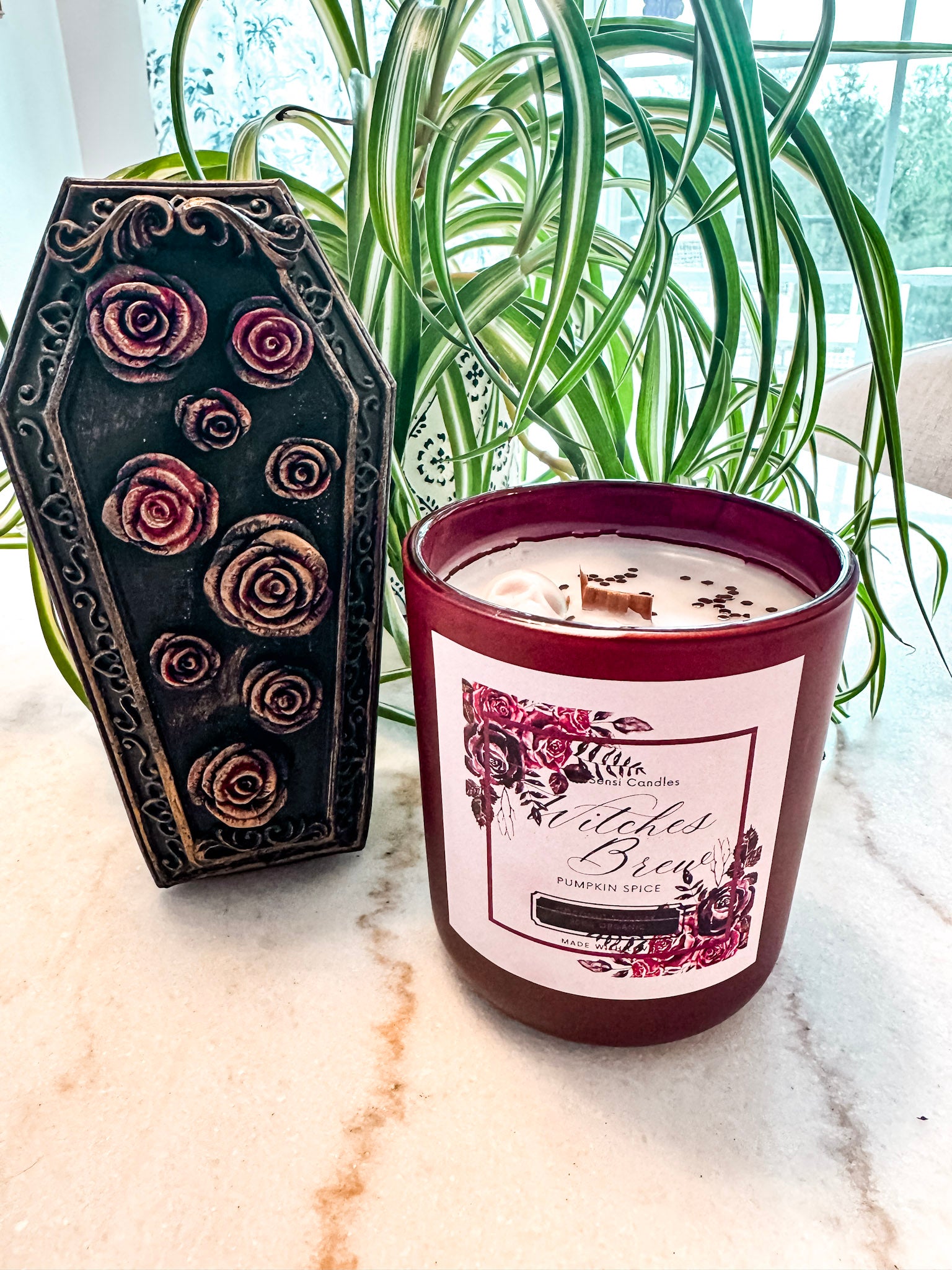 Witches Brew Wooden Wick Candle - Burgundy Vessel